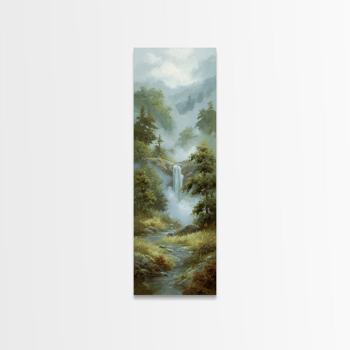 Peaceful Waterfall in Misty Green Forest Canvas Print, Master Bedroom, Above Bed Wall Decor, Bedroom Decor, Sanctuary, MAS-1x3-79