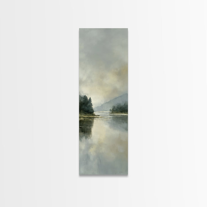 Serene Lake with Pale Morning Reflection Framed Canvas Print, Master Bedroom, Boho Decor, Bedroom Decor, Fine Art, Sanctuary, MAS-1x3-91