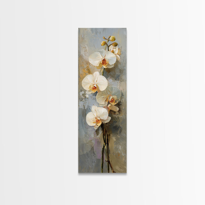 White Orchids Against Warm Gray Background Canvas Print, Master Bedroom, Large Wall Art, Bedroom Decor, Fine Art, Sanctuary, MAS-1x3-93