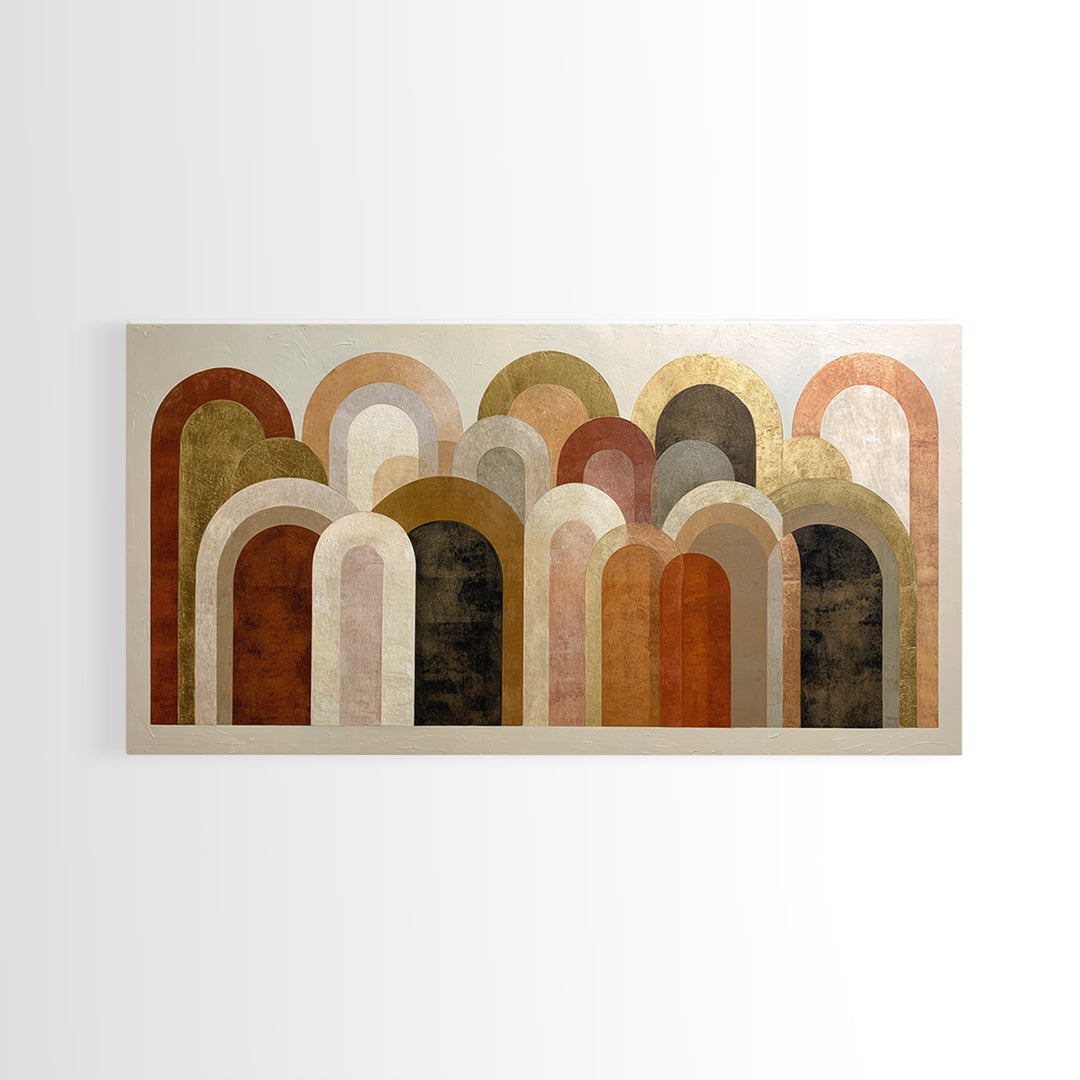 Gold Accented Abstract Arches Framed Canvas Print, Master Bedroom, Wall Art Bedroom, Bedroom Decor, Fine Art, Sanctuary, MAS-2x1-100
