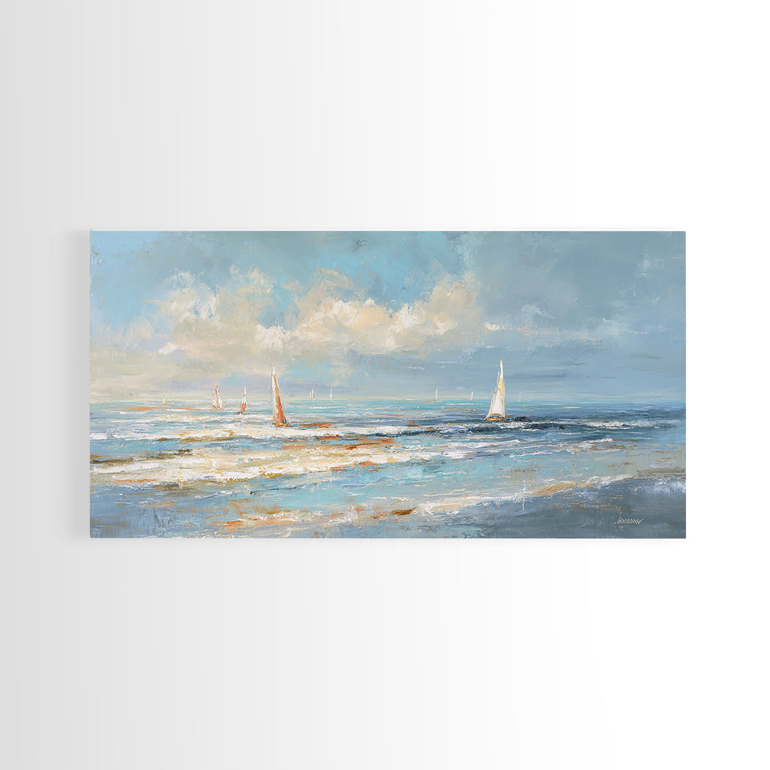 Hotel Coastal Landscape Canvas Print, Master Bedroom, Large Wall Art, Bedroom Decor, Watercolor Art, Sanctuary, Bedroom Prints, MAS-2x1-17