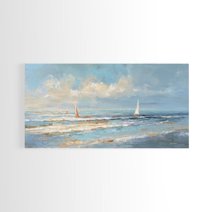 Hotel Coastal Landscape Canvas Print, Master Bedroom, Large Wall Art, Bedroom Decor, Watercolor Art, Sanctuary, Bedroom Prints, MAS-2x1-17