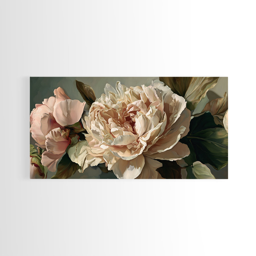 Romantic Neutral Peony Closeup Canvas Print, Master Bedroom, Textured Painting, Bedroom Decor, Fine Art, Sanctuary, Wall Decal, MAS-2x1-22