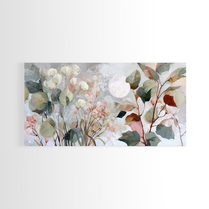 Dreamy Celestial Moon and Botanical Composition Canvas Print, Master Bedroom, Farmhouse Decor, Bedroom Decor, Sanctuary, MAS-2x1-31