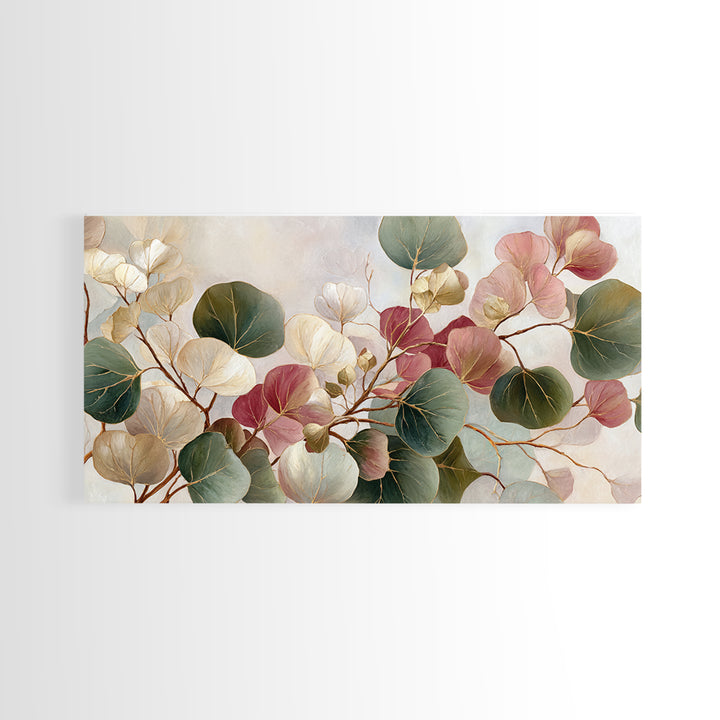 Gentle Eucalyptus Watercolor Branches Framed Canvas Print, Master Bedroom, Large Wall Art, Bedroom Decor, Fine Art, Sanctuary, MAS-2x1-56