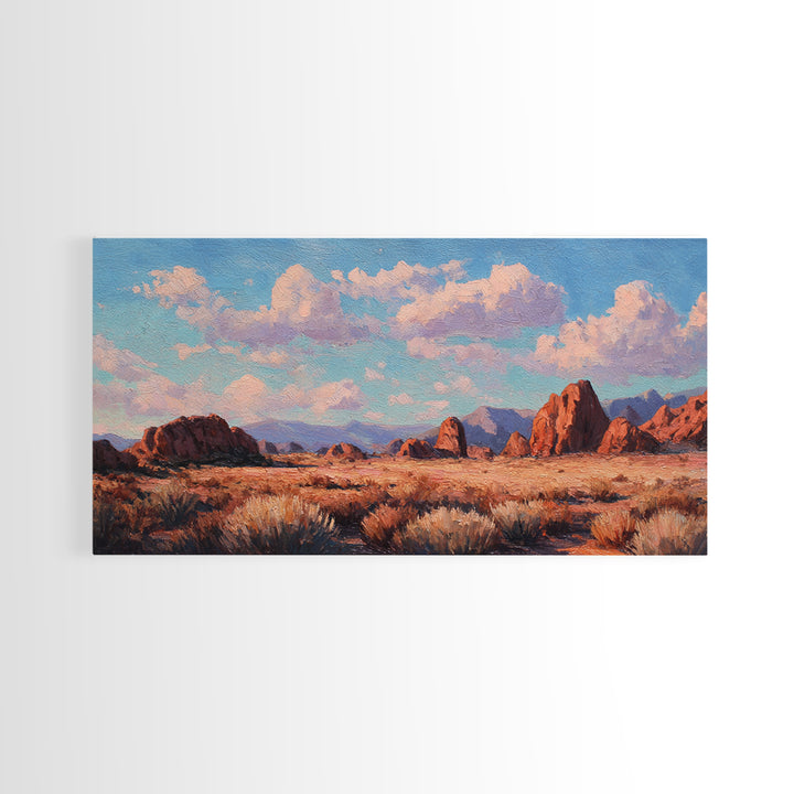 Quiet Desert Dusk Framed Canvas Print, Master Bedroom, Minimalist Decor, Bedroom Decor, Oil Painting, Sanctuary, MAS-2x1-6