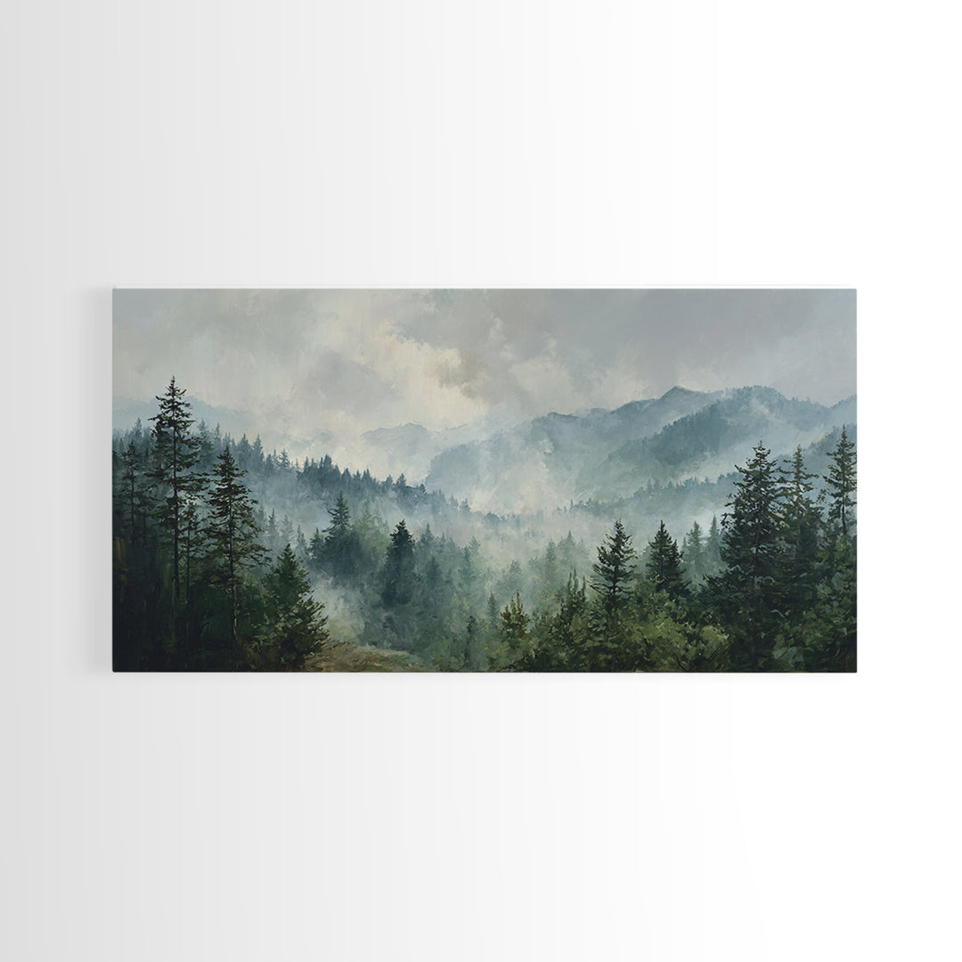 Calm Misty Forest Panorama Framed Canvas Print, Master Bedroom, Printable Art, Bedroom Decor, Sanctuary, Wall Art Bedroom, MAS-2x1-72