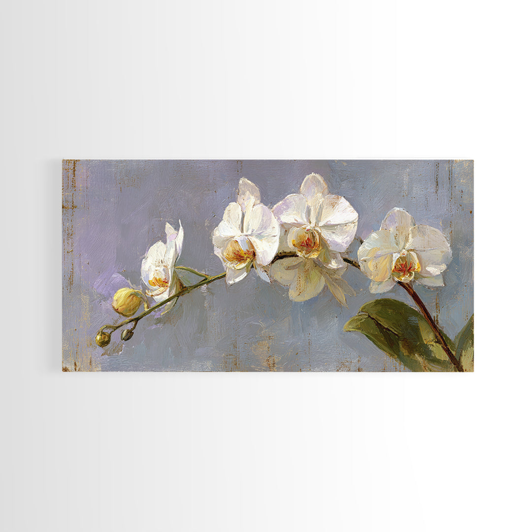 White Orchids Against Warm Gray Background Canvas Print, Master Bedroom, Farmhouse Wall Decor, Bedroom Decor, Oil Painting, MAS-2x1-77