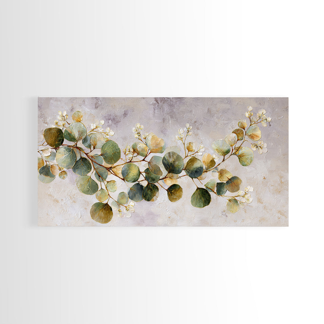 Gentle Eucalyptus Watercolor Branches Framed Canvas Print, Master Bedroom, Farmhouse Wall Art, Bedroom Decor, Oil Painting, MAS-2x1-80
