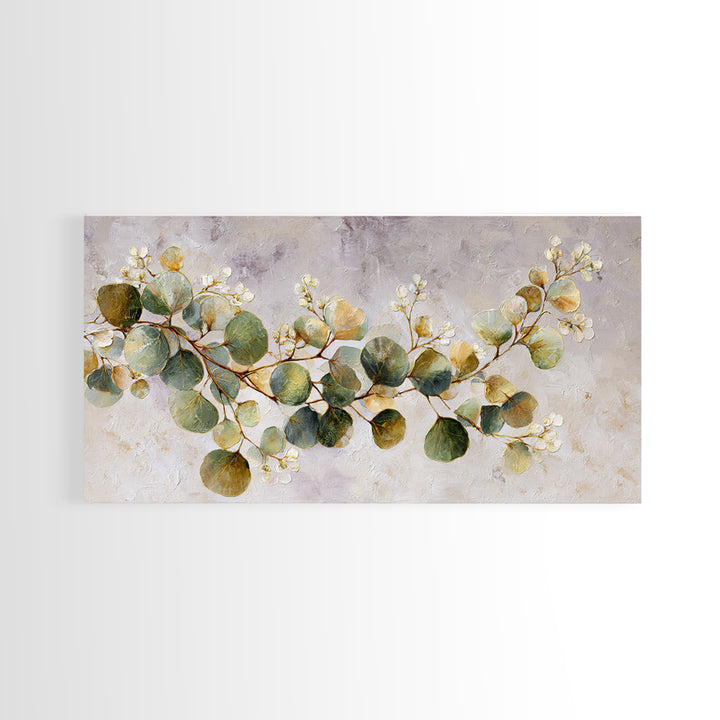 Gentle Eucalyptus Watercolor Branches Framed Canvas Print, Master Bedroom, Farmhouse Wall Art, Bedroom Decor, Oil Painting, MAS-2x1-80