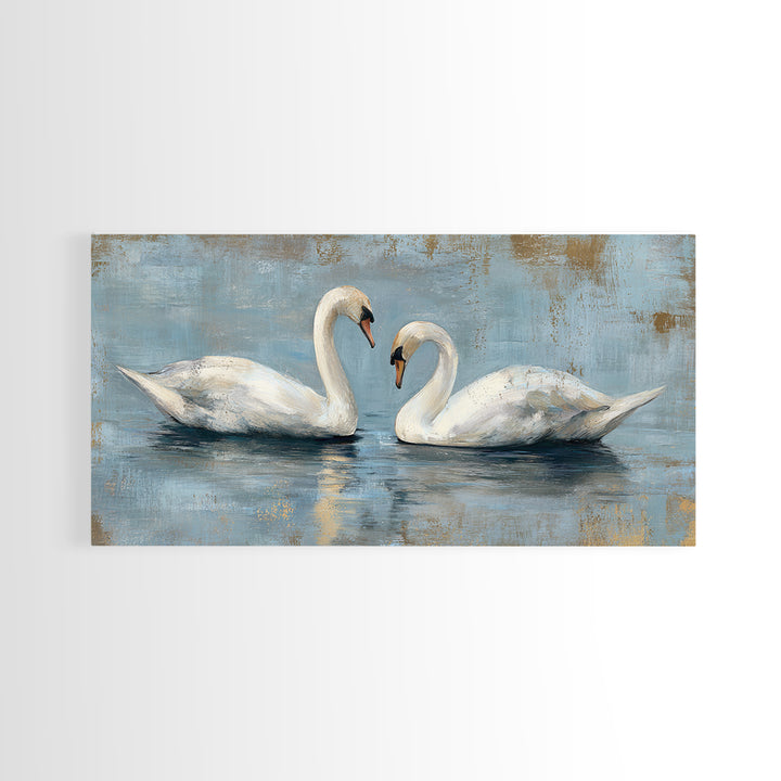 Romantic Swan Pair on Dark Water Framed Canvas Print, Master Bedroom, Art Print, Bedroom Decor, Sanctuary, Above Bed Decor, MAS-2x1-83
