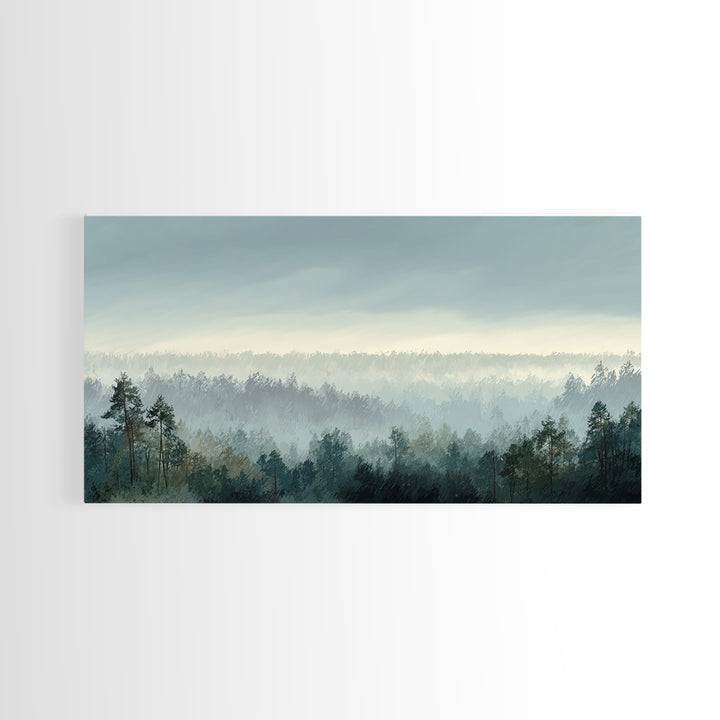 Calm Misty Forest Panorama Framed Canvas Print, Master Bedroom, Wall Decor Bedroom, Bedroom Decor, Fine Art, Sanctuary, MAS-2x1-96