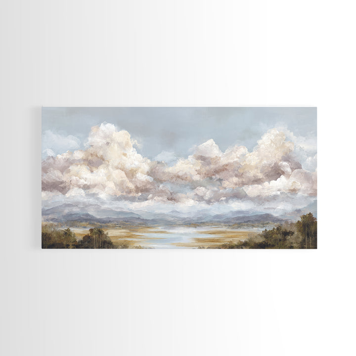Blush and Taupe Cloudscape Canvas Print, Master Bedroom, Wall Decal, Bedroom Decor, Watercolor Art, Sanctuary, MAS-2x1-98
