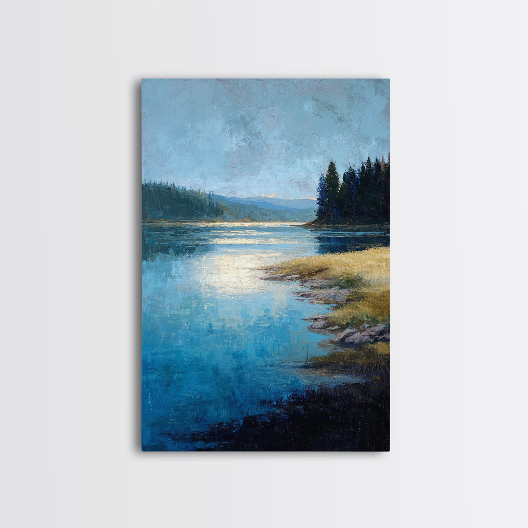 Serene Lake with Pale Morning Reflection Canvas Print, Master Bedroom, Minimalist Decor, Bedroom Decor, Oil Painting, Sanctuary, MAS-2x3-15