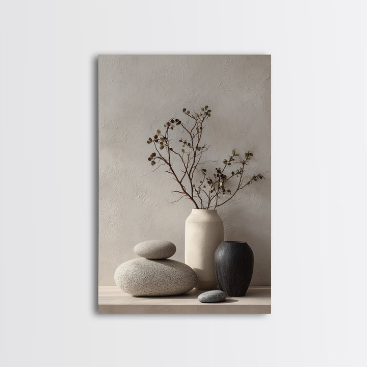 Minimal Stone Shapes Framed Canvas Print, Master Bedroom, Bedroom Decor, Abstract Art, Sanctuary, Bedroom Wall Decor, MAS-2x3-48