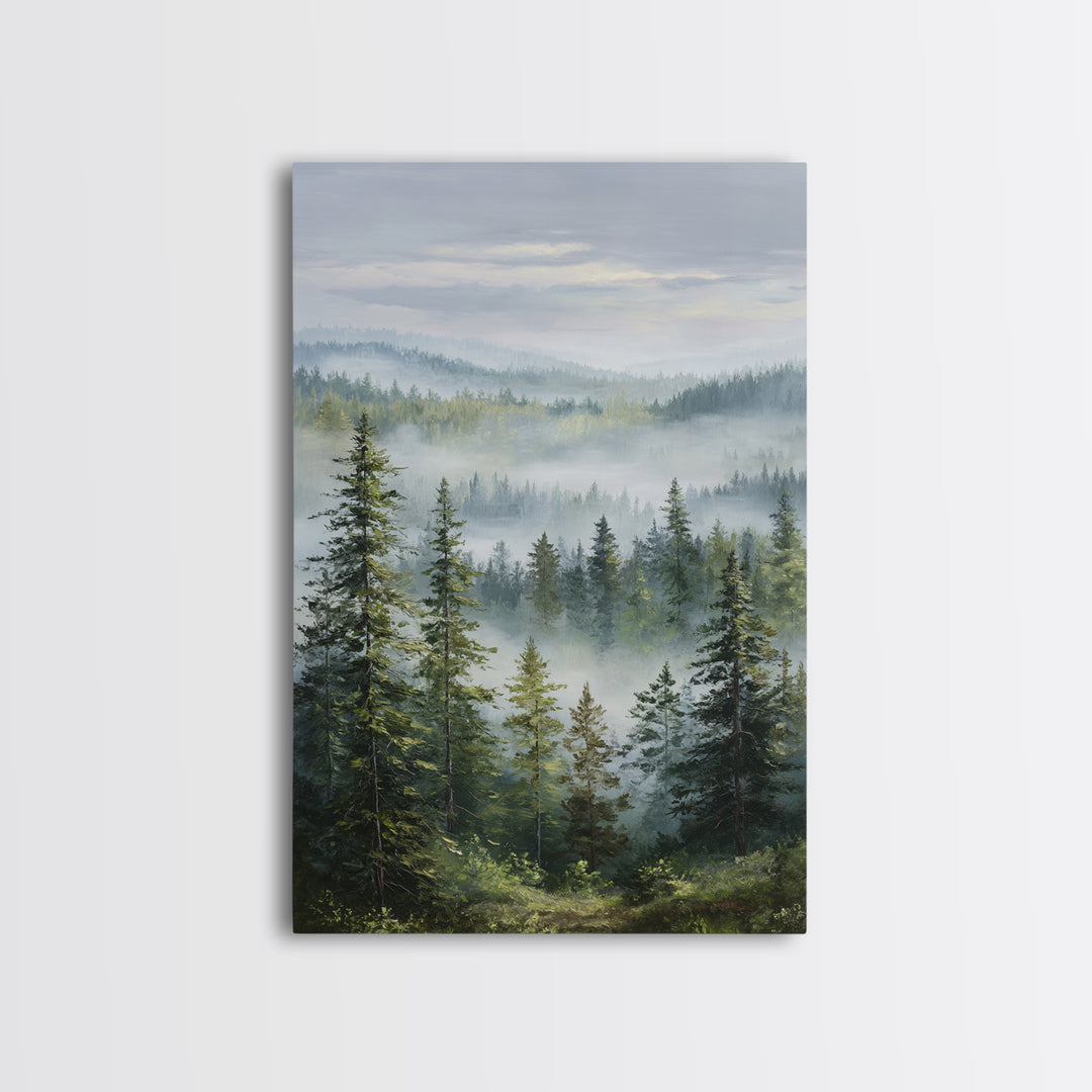 Calm Misty Forest Panorama Framed Canvas Print, Master Bedroom, Printable Art, Bedroom Decor, Sanctuary, Wall Art Bedroom, MAS-2x3-60