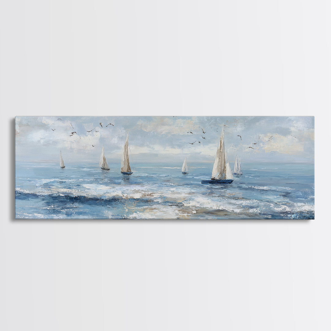 Hotel Coastal Landscape Canvas Print, Master Bedroom, Farmhouse Wall Art, Bedroom Decor, Oil Painting, Sanctuary, MAS-3x1-13