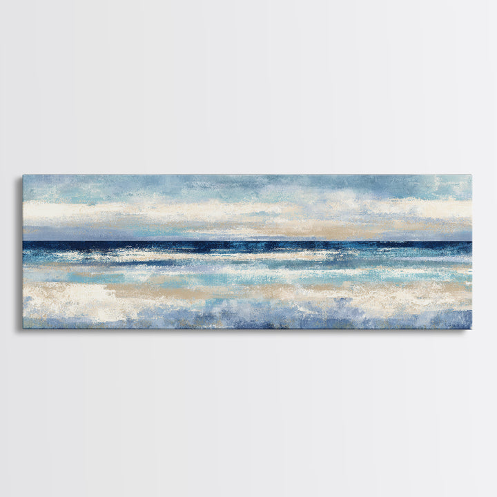 Elegant Moonlit Ocean Horizon Framed Canvas Print, Master Bedroom, Above Bed Wall Art, Bedroom Decor, Fine Art, Sanctuary, MAS-3x1-17