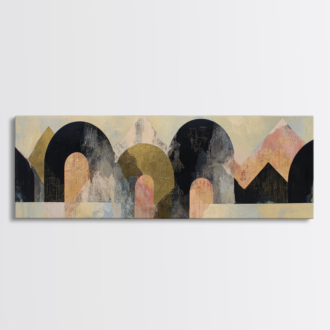 Gold Accented Abstract Arches Canvas Print, Master Bedroom, Vinyl Wall Decal, Bedroom Decor, Abstract Art, Sanctuary, MAS-3x1-24