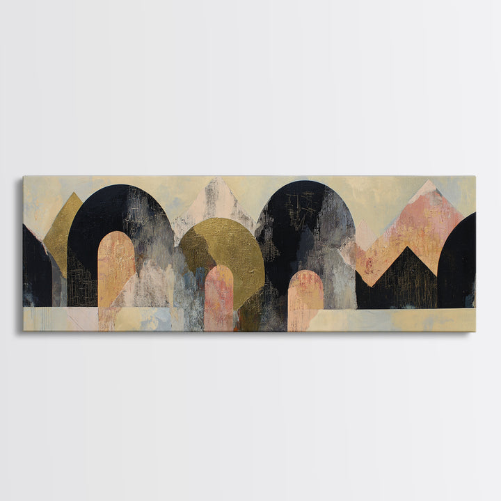 Gold Accented Abstract Arches Canvas Print, Master Bedroom, Vinyl Wall Decal, Bedroom Decor, Abstract Art, Sanctuary, MAS-3x1-24