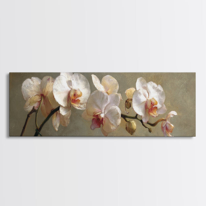 White Orchids Against Warm Gray Background Canvas Print, Master Bedroom, Set of 2 Prints, Bedroom Decor, Abstract Art, MAS-3x1-25