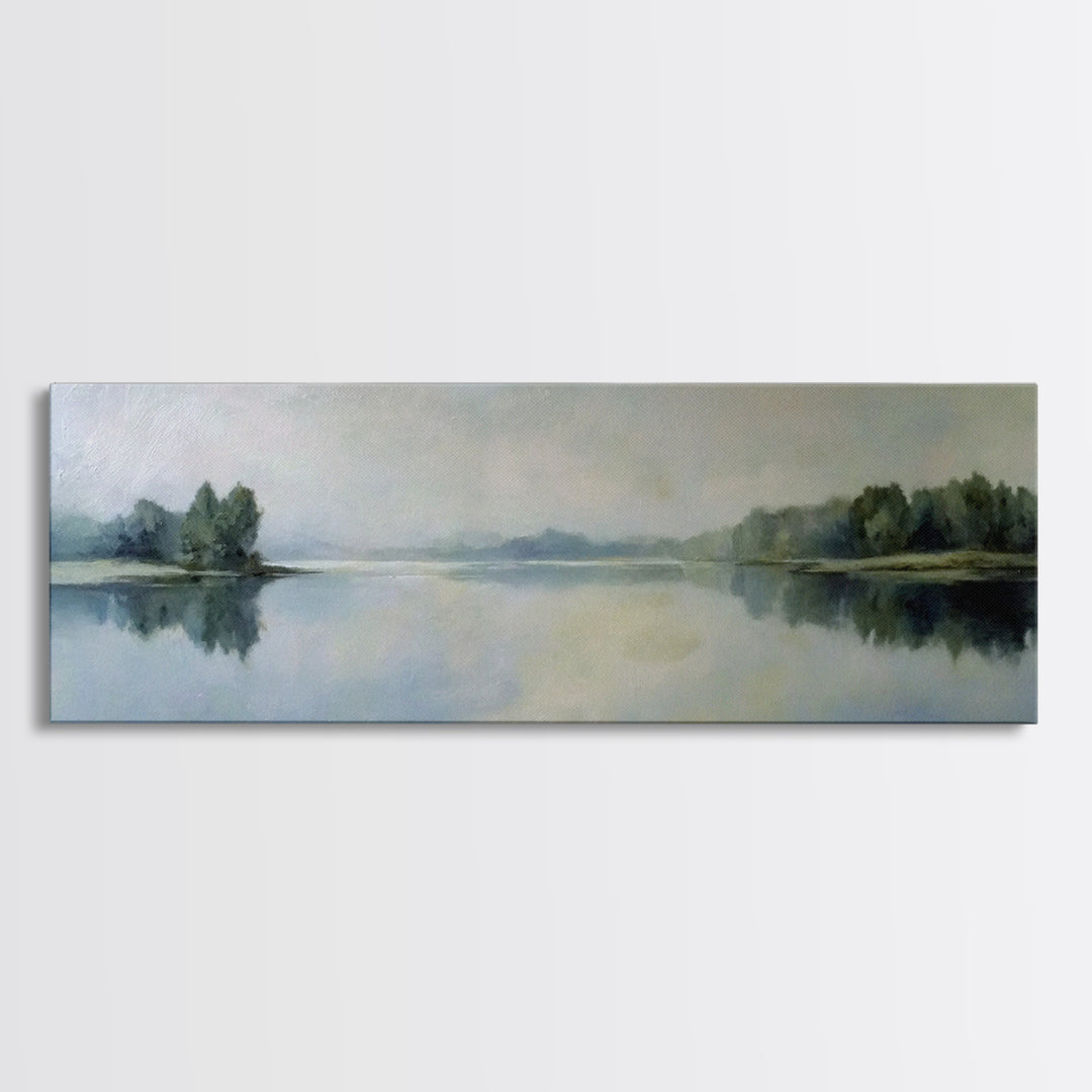 Serene Lake with Pale Morning Reflection Framed Canvas Print, Master Bedroom, Wedding Decor, Bedroom Decor, Fine Art, Sanctuary, MAS-3x1-47