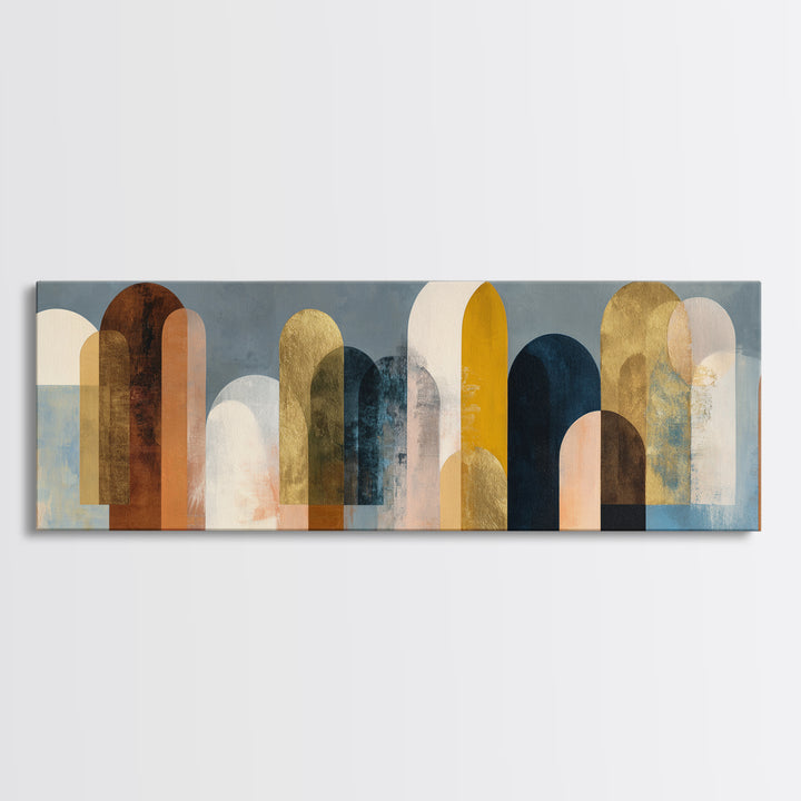 Gold Accented Abstract Arches Canvas Print, Master Bedroom, Textured Painting, Bedroom Decor, Abstract Art, Sanctuary, MAS-3x1-48