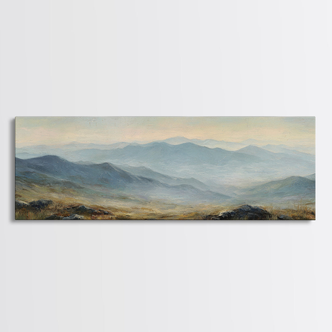Soft Mountain Ridge Framed Canvas Print, Master Bedroom, Above Bed Wall Decor, Bedroom Decor, Oil Painting, Sanctuary, MAS-3x1-53