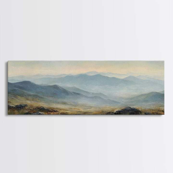 Soft Mountain Ridge Framed Canvas Print, Master Bedroom, Above Bed Wall Decor, Bedroom Decor, Oil Painting, Sanctuary, MAS-3x1-53