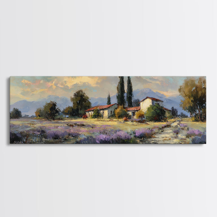 Lavender Field at Twilight Framed Canvas Print, Master Bedroom, Farmhouse Wall Art, Bedroom Decor, Fine Art, Sanctuary, MAS-3x1-58
