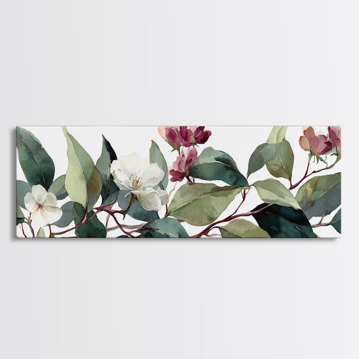 Gentle Eucalyptus Watercolor Branches Canvas Print, Master Bedroom, Art Print, Bedroom Decor, Oil Painting, Sanctuary, MAS-3x1-76