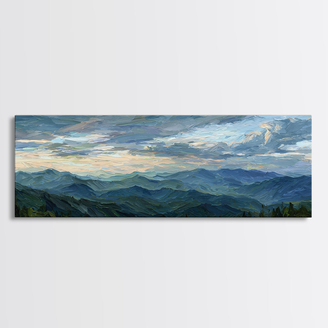 Soft Mountain Ridge Framed Canvas Print, Master Bedroom, Above Bed Wall Decor, Bedroom Decor, Oil Painting, Sanctuary, MAS-3x1-77
