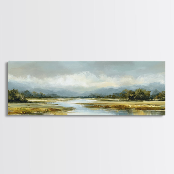 Serene Lake with Pale Morning Reflection Canvas Print, Master Bedroom, Wedding Decor, Bedroom Decor, Fine Art, Sanctuary, MAS-3x1-95