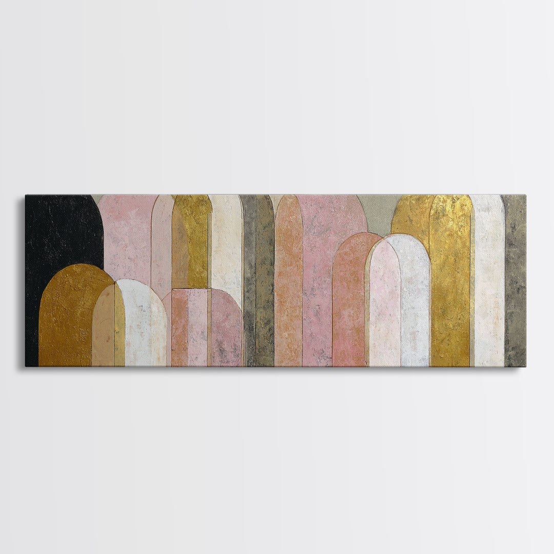 Gold Accented Abstract Arches Canvas Print, Master Bedroom, Textured Painting, Bedroom Decor, Abstract Art, Sanctuary, MAS-3x1-96