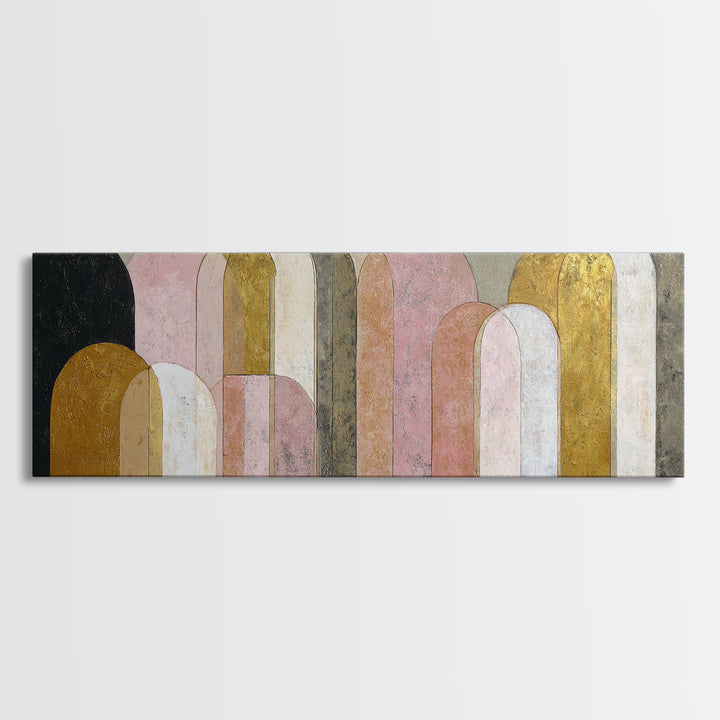 Gold Accented Abstract Arches Canvas Print, Master Bedroom, Textured Painting, Bedroom Decor, Abstract Art, Sanctuary, MAS-3x1-96