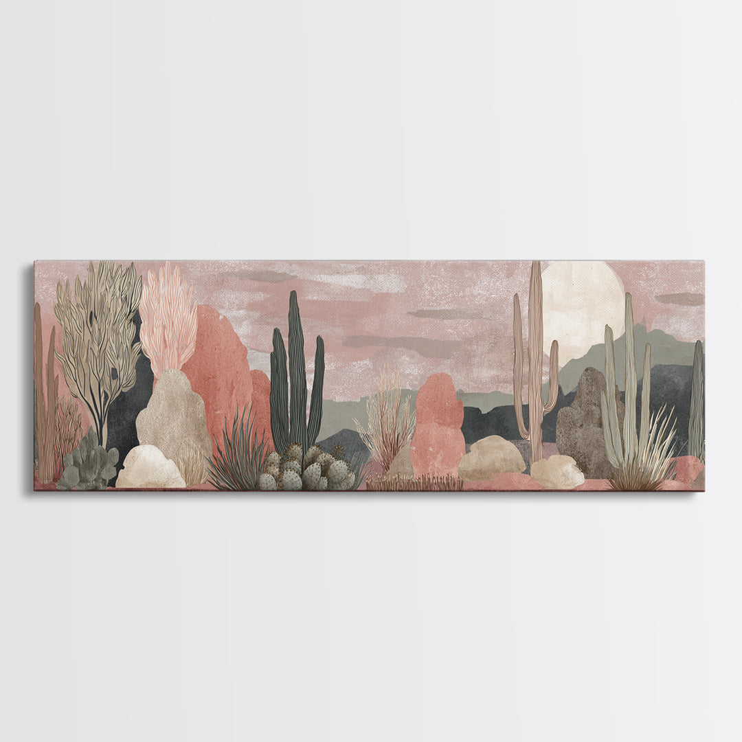 Quiet Desert Dusk Canvas Print, Master Bedroom, Above Bed Wall Decor, Bedroom Decor, Oil Painting, Sanctuary, Textured Painting, MAS-3x1-98