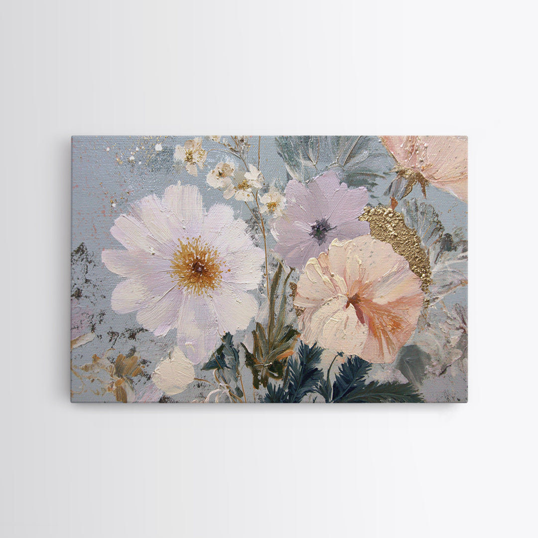 Night Garden with Pale Flowers and Stars Framed Canvas Print, Master Bedroom, Gallery Decor, Bedroom Decor, Fine Art, Sanctuary, MAS-3x2-27