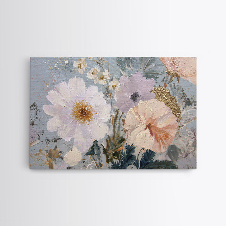 Night Garden with Pale Flowers and Stars Framed Canvas Print, Master Bedroom, Gallery Decor, Bedroom Decor, Fine Art, Sanctuary, MAS-3x2-27