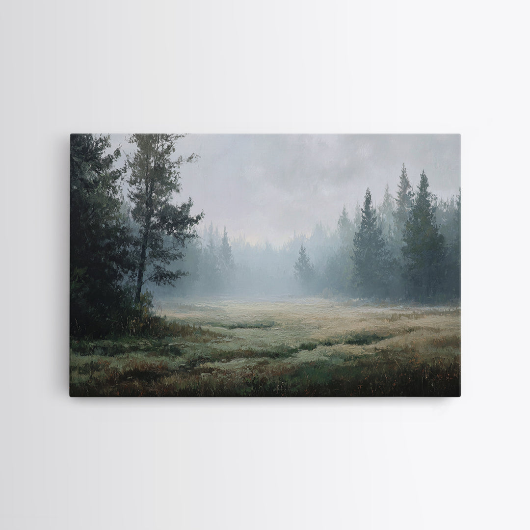 Calm Misty Forest Panorama Canvas Print, Master Bedroom, Above Bed Wall Decor, Bedroom Decor, Oil Painting, Sanctuary, MAS-3x2-32