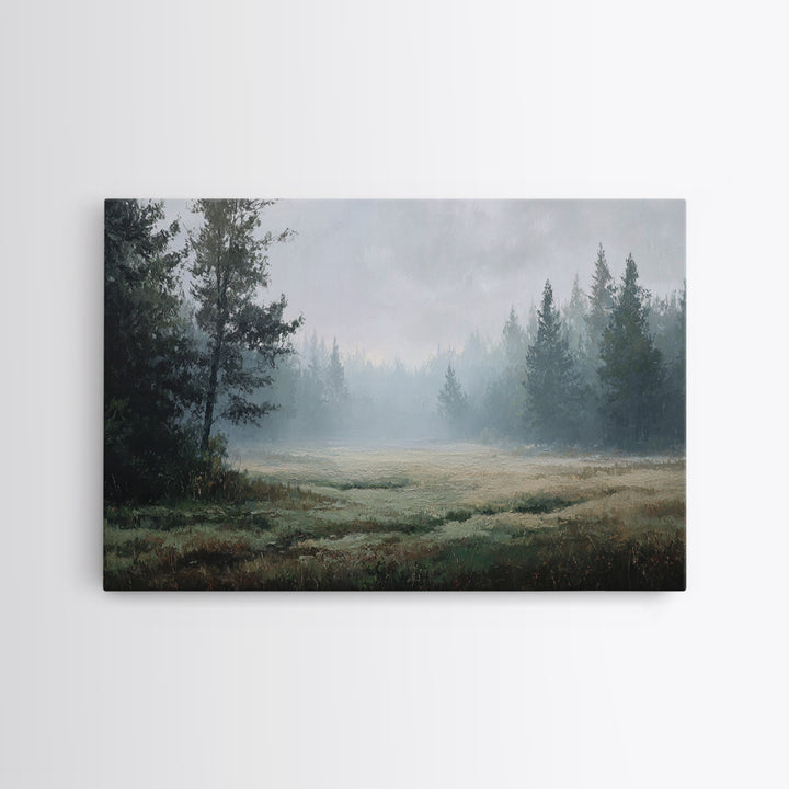 Calm Misty Forest Panorama Canvas Print, Master Bedroom, Above Bed Wall Decor, Bedroom Decor, Oil Painting, Sanctuary, MAS-3x2-32