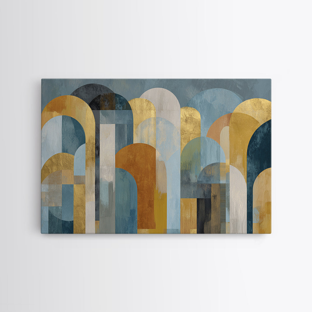 Gold Accented Abstract Arches Framed Canvas Print, Master Bedroom, Vinyl Wall Decal, Bedroom Decor, Abstract Art, Sanctuary, MAS-3x2-36