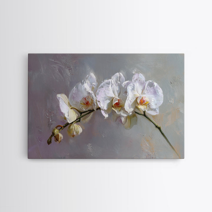 White Orchids Against Warm Gray Background Canvas Print, Master Bedroom, Over Bed Wall Art, Bedroom Decor, Oil Painting, MAS-3x2-37