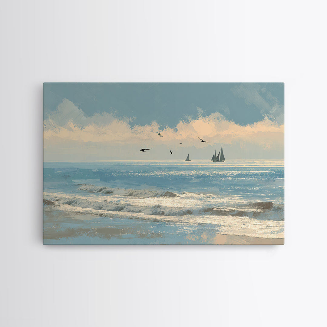Hotel Coastal Landscape Canvas Print, Master Bedroom, Neutral Decor, Bedroom Decor, Oil Painting, Sanctuary, Home Decor, MAS-3x2-49