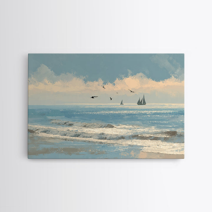Hotel Coastal Landscape Canvas Print, Master Bedroom, Neutral Decor, Bedroom Decor, Oil Painting, Sanctuary, Home Decor, MAS-3x2-49