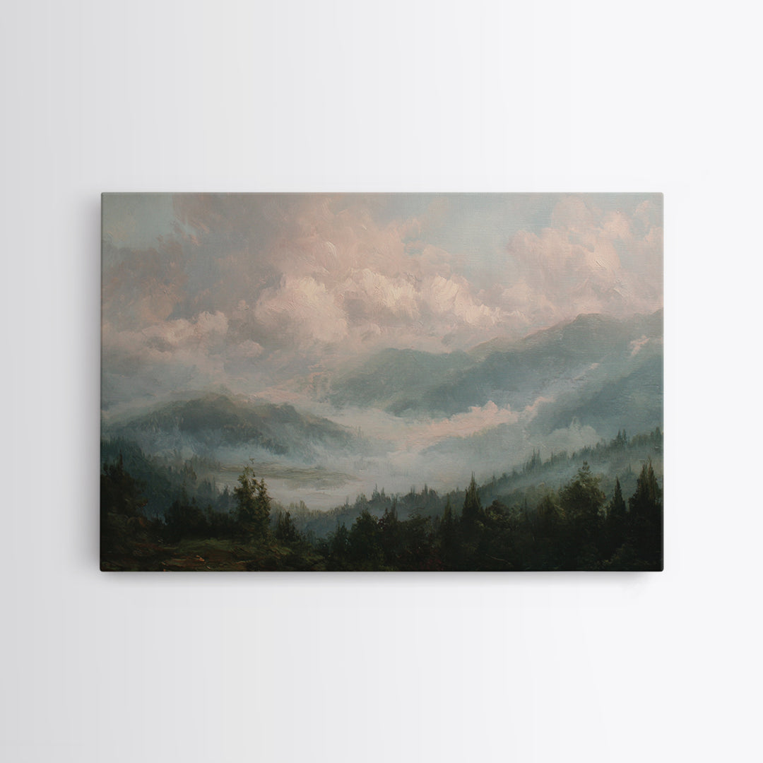 Blush and Taupe Cloudscape Framed Canvas Print, Master Bedroom, Over Bed Wall Art, Bedroom Decor, Oil Painting, Sanctuary, MAS-3x2-82