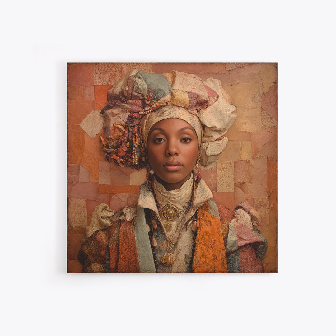 Ornate Portrait with Layered Textiles and Jewels Canvas Print, Maximalist Art, Home Decor, Living Room Decor, Fine Art, Maximal, MAX-1x1-4