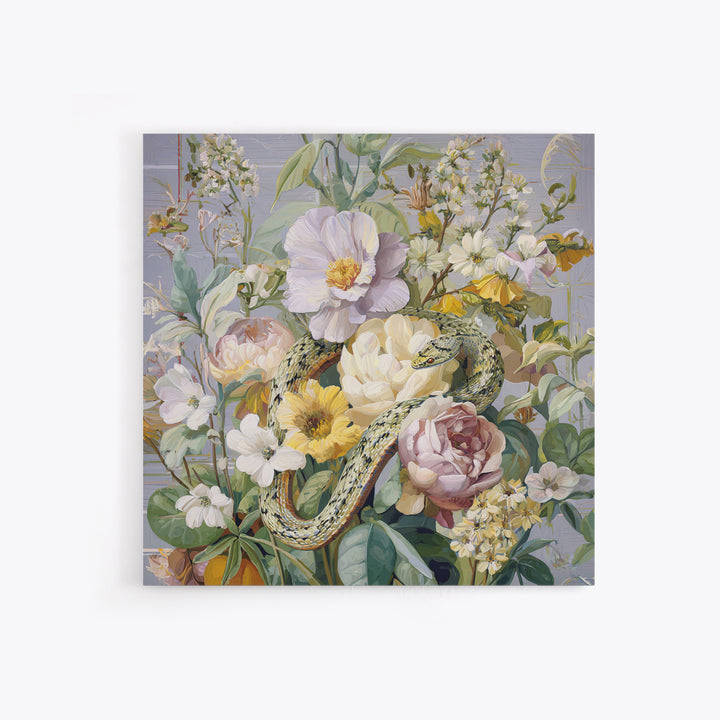 Highly Patterned Snake and Flower Composition Framed Canvas Print, Maximalist Art, Boho Decor, Living Room Decor, Maximal, MAX-1x1-61