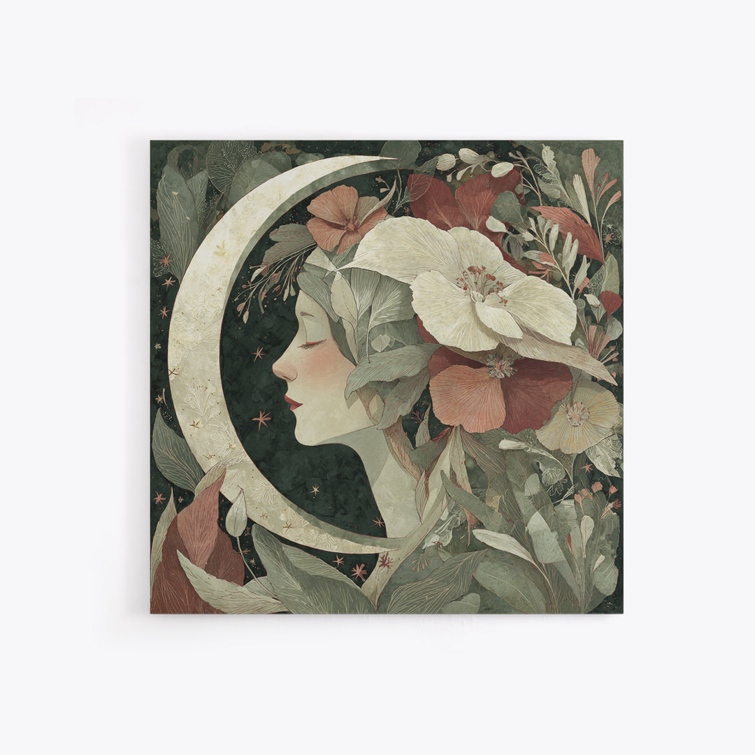 Patterned Moon Goddess Framed Canvas Print, Maximalist Art, Funky Wall Art, Living Room Decor, Fine Art, Maximal, MAX-1x1-72