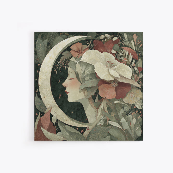 Patterned Moon Goddess Framed Canvas Print, Maximalist Art, Funky Wall Art, Living Room Decor, Fine Art, Maximal, MAX-1x1-72