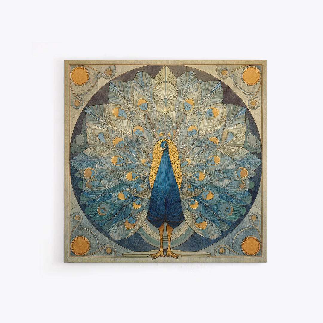Dramatic Peacock with Oversized Feather Pattern Canvas Print, Maximalist Art, Original Painting, Living Room Decor, Maximal, MAX-1x1-8